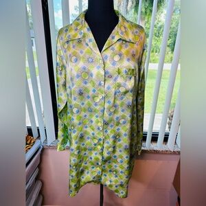 Victoria's Secret Vintage Green and Blue Floral Button Up Sleepwear Top Size Med